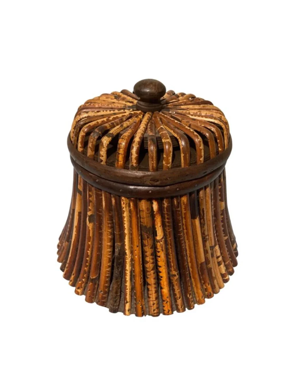 Vintage Brown Bamboo Storage Box With Lid